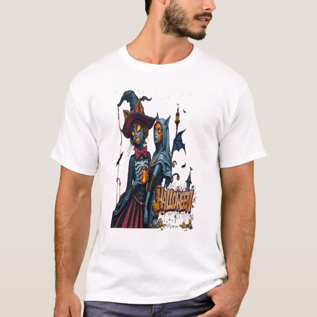 halloween cat horror graffiti T-Shirt (Front)