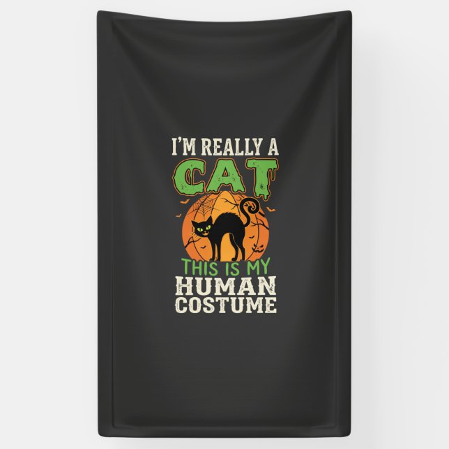 Halloween Cat Human Costume Funny Design Banner (Vertical)