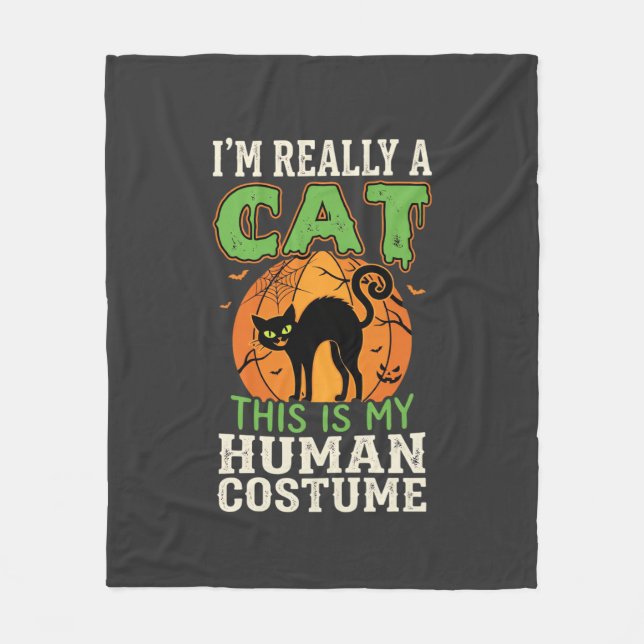 Halloween Cat Human Costume Funny Design Fleece Blanket (Front)