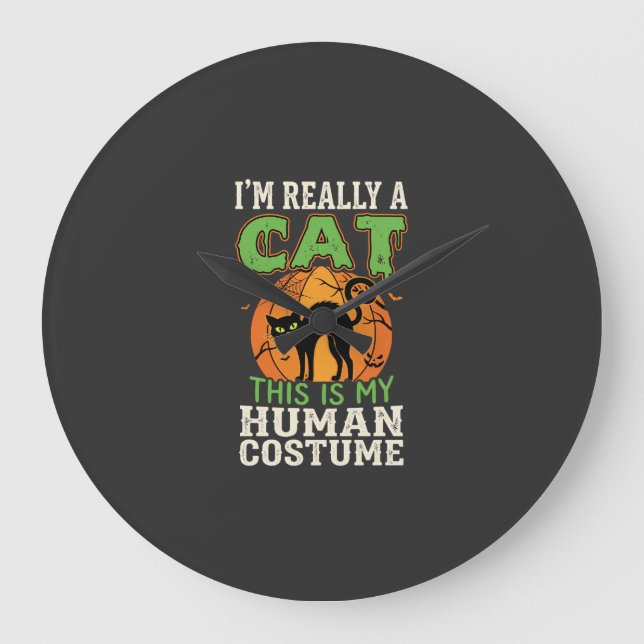 Halloween Cat Human Costume Funny Design Large Clock (Front)