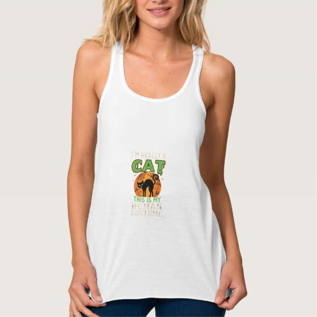 Halloween Cat Human Costume Funny Design Singlet (Front)