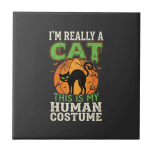 Halloween Cat Human Costume Funny Design Tile