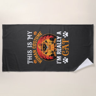 Halloween Cat Human Costume Vintage Graphic Beach Towel