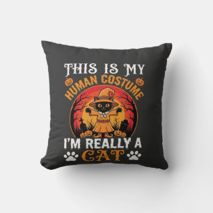 Halloween Cat Human Costume Vintage Graphic Cushion
