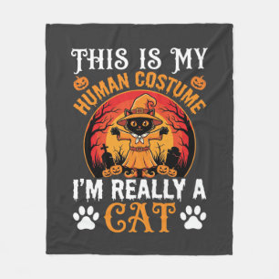 Halloween Cat Human Costume Vintage Graphic Fleece Blanket