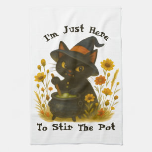 Halloween Cat - I’m Just Here to Stir the Pot Tea Towel