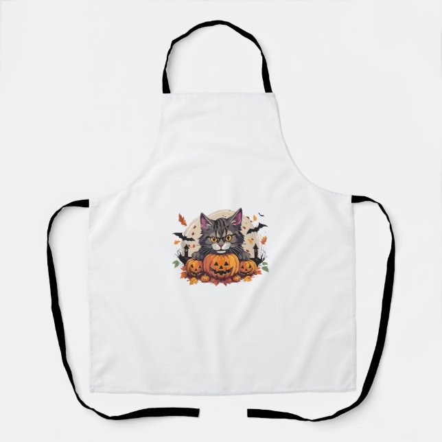 Halloween Cat illustration with pumpkins  Apron (Front)