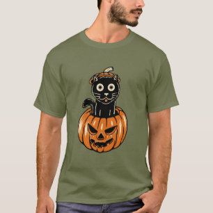 Halloween Cat In  Pumkin T-Shirt