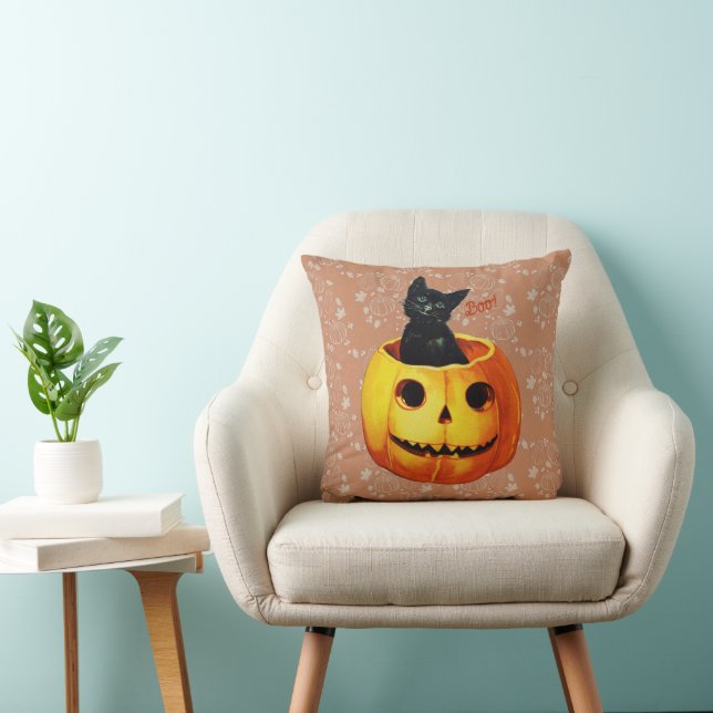 Halloween Cat in Pumpkin Cushion (Chair)