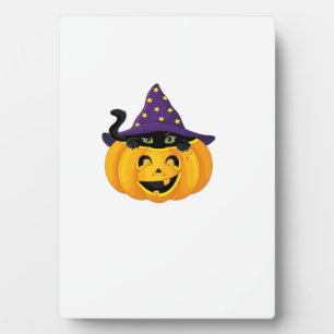 Halloween Cat in Pumpkin � Cute Black Kitten Stick Plaque