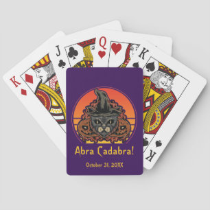 Halloween Cat in Witch Hat Abra Cadabra Vintage Playing Cards