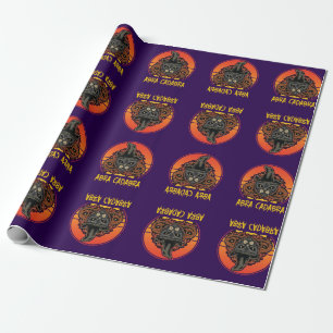 Halloween Cat in Witch Hat Abra Cadabra Vintage Wrapping Paper