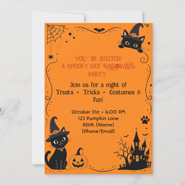 Halloween Cat Invitation Back Design | Cute Spooky (Front)