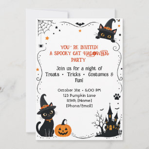 Halloween Cat Invitation Back Design Cute Spooky