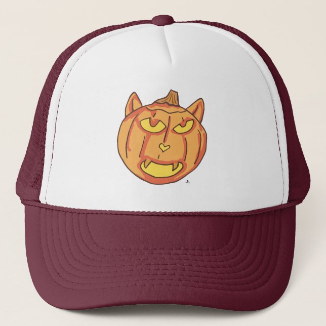  Halloween Cat Jack-o-Lantern Pumpkin Cartoon Fun Trucker Hat (Front)