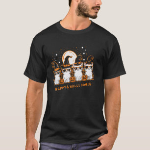 Halloween Cat Kitten Pumpkin Witch Hat Glasses Cos T-Shirt