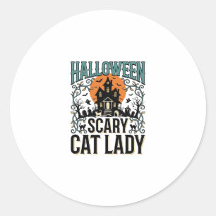 Halloween Cat Lady Scary Haunted House Vintage_1 Classic Round Sticker