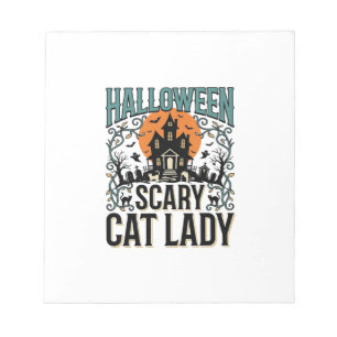 Halloween Cat Lady Scary Haunted House Vintage_1 Notepad