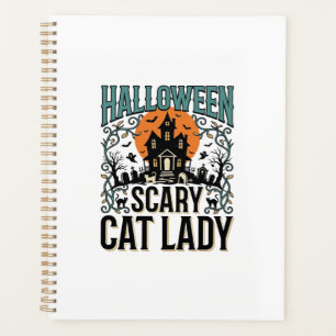 Halloween Cat Lady Scary Haunted House Vintage_1 Planner