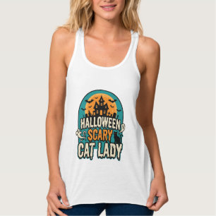 Halloween Cat Lady Scary Vintage Haunted House_1 Singlet