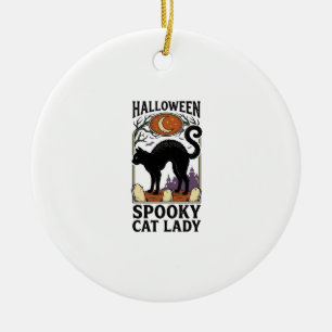 Halloween Cat Lady Vintage Black Cat Shirt_1 Ceramic Tree Decoration