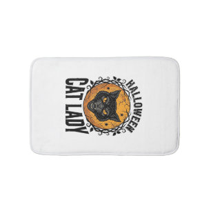 Halloween Cat Lady Vintage Black Cat Shirt Design Bath Mat