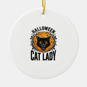 Halloween Cat Lady Vintage Black Cat Shirt Design Ceramic Tree Decoration
