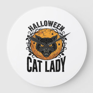 Halloween Cat Lady Vintage Black Cat Shirt Design Large Clock