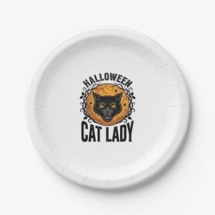 Halloween Cat Lady Vintage Black Cat Shirt Design Paper Plate