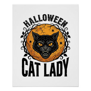 Halloween Cat Lady Vintage Black Cat Shirt Design Poster