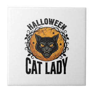 Halloween Cat Lady Vintage Black Cat Shirt Design Tile