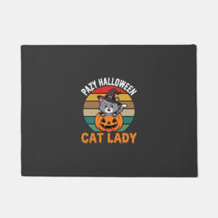 Halloween Cat Lady Witch Pumpkin Retro Design Doormat