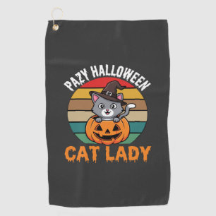 Halloween Cat Lady Witch Pumpkin Retro Design Golf Towel