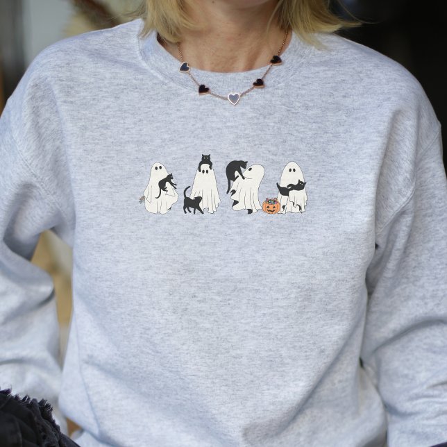 Halloween Cat Lover Cute Ghost Women's Sweatshirt (Creator Uploaded)