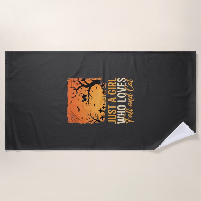 Halloween Cat Lover Fall Sunset Graphic Beach Towel (Front)