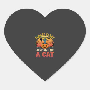 Halloween Cat Lover Forget Candy Vintage Graphic Heart Sticker