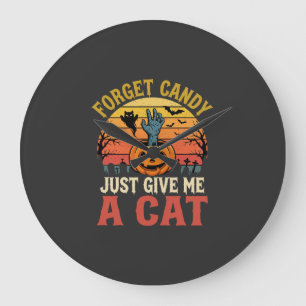 Halloween Cat Lover Forget Candy Vintage Graphic Large Clock
