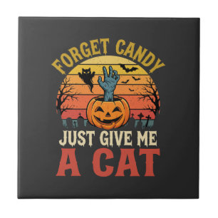Halloween Cat Lover Forget Candy Vintage Graphic Tile