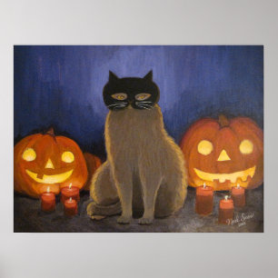 Halloween Cat Mask & Jack-o'-lantern Wall Art