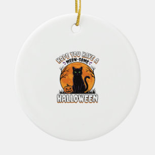 Halloween Cat Meow-Some Vintage Engraving Design_1 Ceramic Tree Decoration
