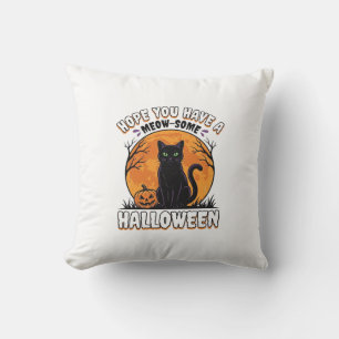 Halloween Cat Meow-Some Vintage Engraving Design_1 Cushion