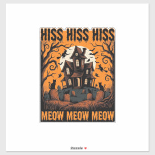 Halloween Cat Meow Spooky Vintage Witch House