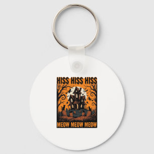 Halloween Cat Meow Spooky Vintage Witch House Key Ring