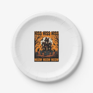 Halloween Cat Meow Spooky Vintage Witch House Paper Plate