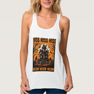 Halloween Cat Meow Spooky Vintage Witch House Singlet