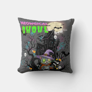 Halloween Cat "Meowgical Ghoul" Witch Kitten  Cushion
