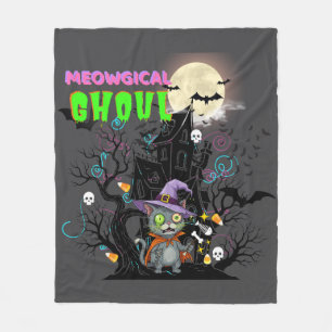 Halloween Cat "Meowgical Ghoul" Witch Kitten  Fleece Blanket