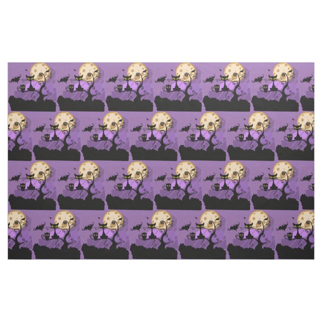 Halloween Cat & Moon Combed Cotton Fabric (Fat Quarter)