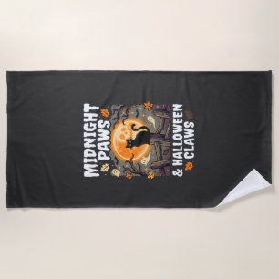Halloween Cat Moon Mischief Beach Towel