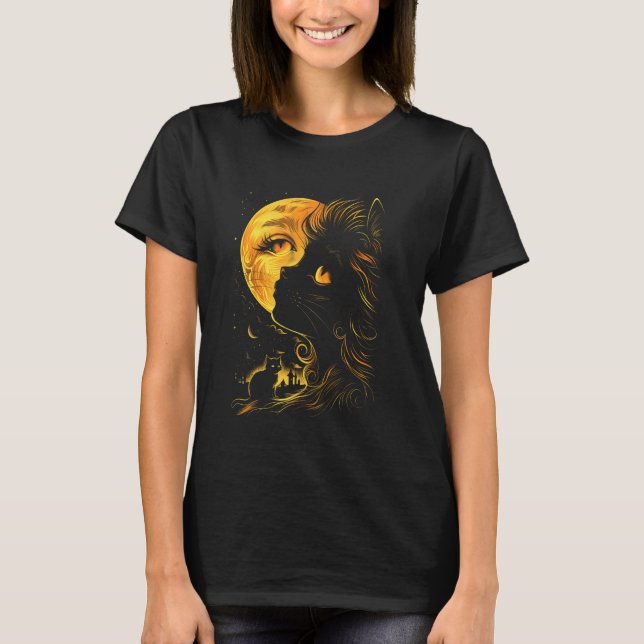 Halloween Cat Moon Witchcraft Magic Black Cat Kitt T-Shirt (Front)